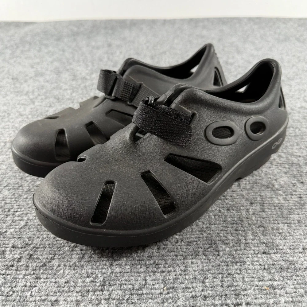 Oofos OOcandoo Sandals Mens 6 Womens 8 Black Recovery Hook & Loop Active Comfort